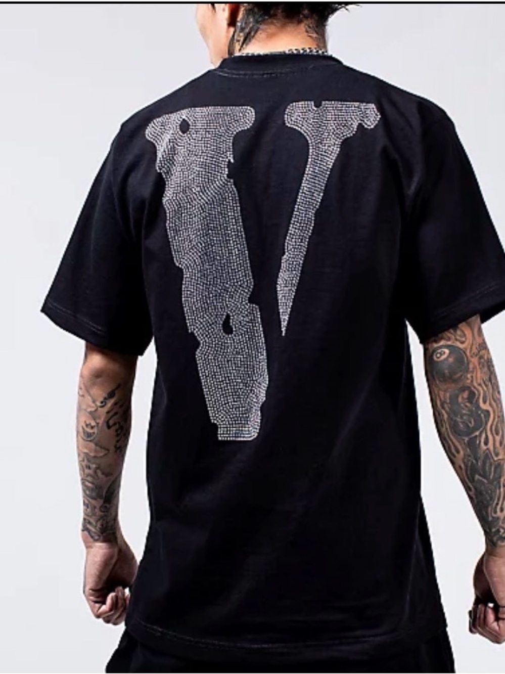 VLONE Black T-Shirt with Silver Studded V Logo